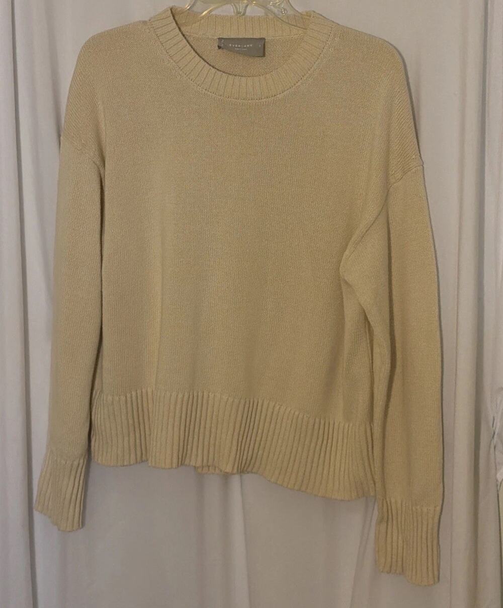 Everlane The Boxy Sweater in Everyday Cotton Cream Organic Knit Size S